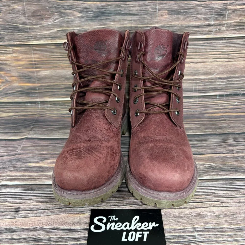 Timberland Women's 6 Inch Premium D Ring Burgundy Leather Suede Boots Size‎ 9